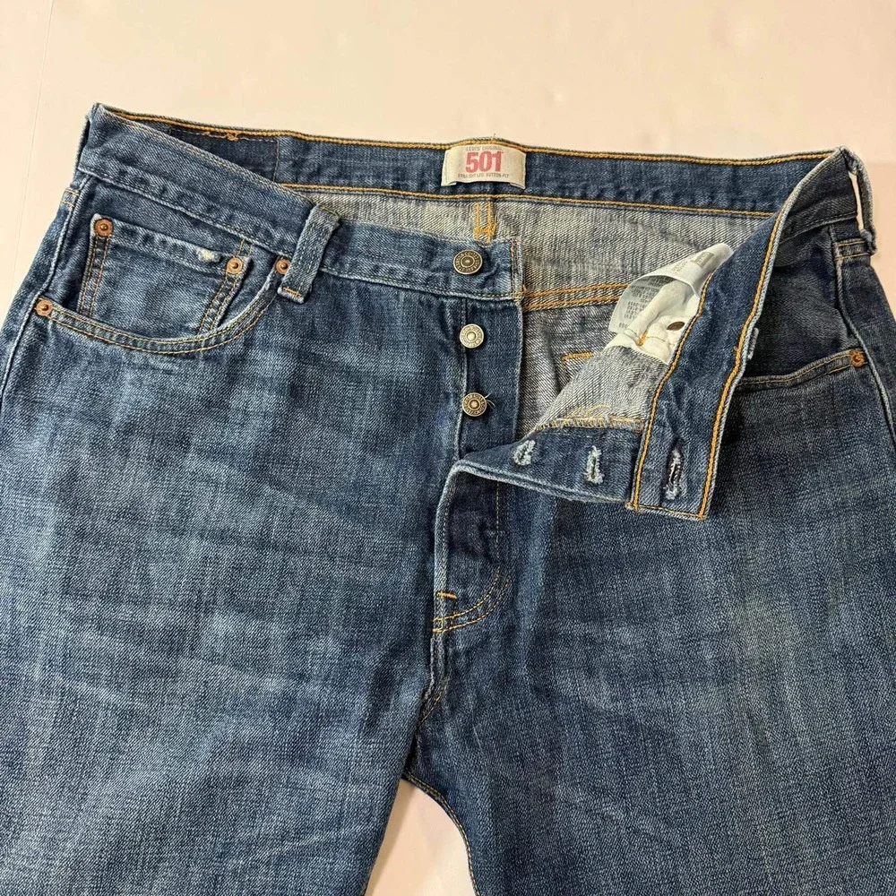 Levis 501 Original Mens Straight Leg Button Fly Jeans Medium Wash Blue 36x34